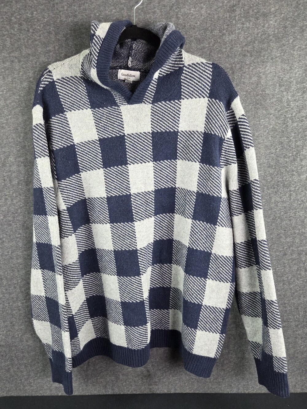 Goodfellow Hooded Pullover Sweater Mens XL Multicolor Checkerboard Pattern